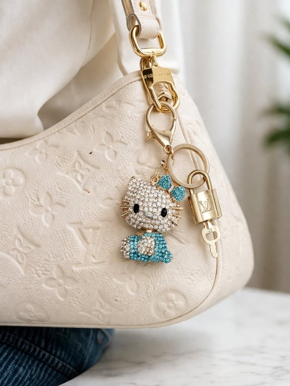 Authentic Louis Vuitton Gold Lock 🔒 Keychain Bag Unbranded Hello Kitty Charm LV